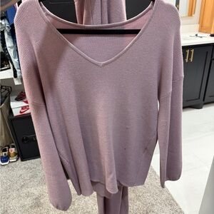 Mauve V-Neck Knit Sweater Marching Sweater Pants